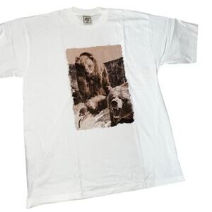 90s Alore vintage single stitch grizzly brown bear nature white Tshirt size XL